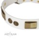 White Leather Dog Collar with Brass Decor - Vintage Trimness" Handcrafted by Artisan"