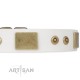 White Leather Dog Collar with Plates - Strict & Confident" Handcrafted by Artisan"