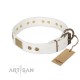 White Leather Dog Collar with Plates - Strict & Confident" Handcrafted by Artisan"