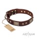 Brown Leather Dog Collar with Plates - Vintage Style" Handcrafted by Artisan"