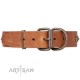 Tan Leather Dog Collar with Plates - Vintage Style" Handcrafted by Artisan"