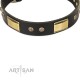 Black Leather Dog Collar with Brass Decor - Vintage Subtlety" Handcrafted by Artisan"