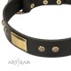 Black Leather Dog Collar with Brass Decor - Vintage Subtlety" Handcrafted by Artisan"