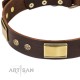 Brown Leather Dog Collar with Brass Decor - Vintage Subtlety" Handcrafted by Artisan"