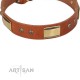 Tan Leather Dog Collar with Brass Decor - Vintage Subtlety" Handcrafted by Artisan"