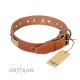 Tan Leather Dog Collar with Brass Decor - Vintage Subtlety" Handcrafted by Artisan"