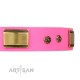 Pink Leather Dog Collar with Brass Decor - Vintage Subtlety" Handcrafted by Artisan"