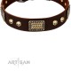 Handmade Brown Leather Dog Collar - Plates'n'Skulls" Decor by Artisan"
