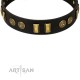 Decorated Black Leather Dog Collar - "Embossed Elegance" Brass Decor by Artisan