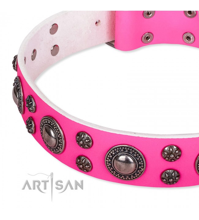 Hot Pink- Luxury Designer Monogram Empreinte Leather Dog CollarPet Supply  Mafia
