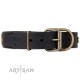 Black Leather Dog Collar with Plates - "Strict & Confident" Handcrafted by Artisan