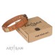 Tan Leather Dog Collar with Plates - Strict & Confident" Handcrafted by Artisan"