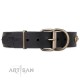 Black Leather Dog Collar with Plates - Vintage Style" Handcrafted by Artisan"