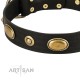 Black Leather Dog Collar with Brass Plated Decor - "Retro Temptation" Handcrafted by Artisan