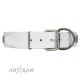 Fabulous White Leather Dog Collar  - "Starry Beauty" Chrome Plated Decor by Artisan