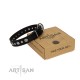 Handmade Black Leather Dog Collar - "Gorgeous Roundie" Decor by Artisan (C326)