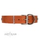 Handmade Brown Leather Dog Collar - "Gorgeous Roundie" Decor by Artisan (C326)