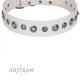 Handmade White Leather Dog Collar - "Gorgeous Roundie" Decor by Artisan (C326)