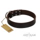 Brown Classic Design Leather Dog Collar by Artisan for Daily Walking
