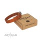 Tan Classic Design Leather Dog Collar by Artisan for Daily Walking