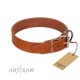 Tan Classic Design Leather Dog Collar by Artisan for Daily Walking