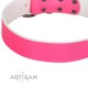 Pink Classic Design Leather Dog Collar by Artisan for Daily Walking