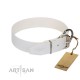 White Classic Design Leather Dog Collar by Artisan for Daily Walking