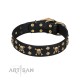 Leather Dog Collar with Brass Decor - Jolly Roger" Handcrafted by Artisan"
