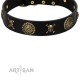 Decorated Black Leather Dog Collar - "Hip&Edgy" Brass Decor by Artisan