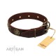 Decorated Brown Leather Dog Collar - "Hip&Edgy" Brass Decor by Artisan