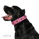 Pink Leather Dog Collar with Brass Decor - Shiny Beauty Handcrafted by Artisan""