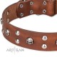 Fancy Black Leather Dog Collar - "Face the Skull" Decor by Artisan