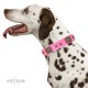 Pink Leather Dog Collar with Brass Plated Decor - Old Bronze Style" Handcrafted by Artisan"