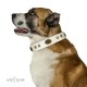 Royal White Leather Dog Collar - "Retro Flora" Decor by Artisan