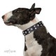 Fancy Black Leather Dog Collar - "Face the Skull" Decor by Artisan