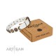 "White Delight" FDT Artisan White Leather Dog Collar with Exclusive Embelishments