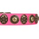 "Two Extremes" FDT Artisan Pink Leather Dog Collar With Elegant Conchos And Medallions With Skulls
