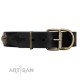 "Sea Rover" FDT Artisan Black Leather Dog Collar with Old Bronze-plated Circular Medallions
