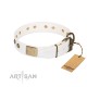 "Pure Elegance " FDT Artisan White Decorated Leather Dog Collar - 1 1/2 inch (40 mm) wide
