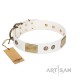"Pure Elegance " FDT Artisan White Decorated Leather Dog Collar - 1 1/2 inch (40 mm) wide