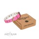 "Flower Parade" FDT Artisan Pink Leather Dog Collar with Plates and Studs