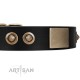 "Moon of Dreams" Black FDT Artisan Leather Dog Collar with Plates and Conchos