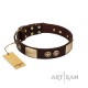 "Sense of Freedom" FDT Artisan Brown Leather Dog Collar with Old Bronze-Plated Studs and Plates