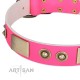 "Pink Splash" FDT Artisan Soft Leather Dog Collar with Bronze-like Plates and Medallions