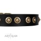 "Golden Artifact" FDT Artisan Black Leather Dog Collar with Old-bronze Covered Medallions