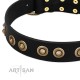 "Golden Artifact" FDT Artisan Black Leather Dog Collar with Old-bronze Covered Medallions