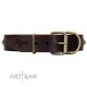 "Woofy Art" FDT Artisan Brown Leather Dog Collar Adorned with Old Bronze-like Studs