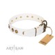 "Moonlit Stroll" White FDT Artisan Leather Dog Collar with Antique Decorations