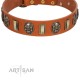 "Strike of Rock" FDT Artisan Tan Leather Dog Collar with Plates and Medallions with Skulls