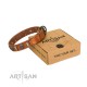 "Strike of Rock" FDT Artisan Tan Leather Dog Collar with Plates and Medallions with Skulls